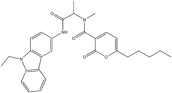 2H-Pyran-3-carboxamide,N-[2-[(9-ethyl-9H-carbazol-3-yl)amino]-1-methyl-2-oxoethyl]-N-methyl-2-oxo-6-pentyl-(9CI) Struktur