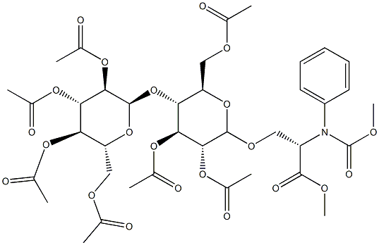 O-[2-O,3-O,6-O-Triacetyl-4-O-(2-O,3-O,4-O,6-O-tetraacetyl-α-D-glucopyranosyl)-β-D-glucopyranosyl]-N-[(phenylmethoxy)carbonyl]-L-serine methyl ester Struktur