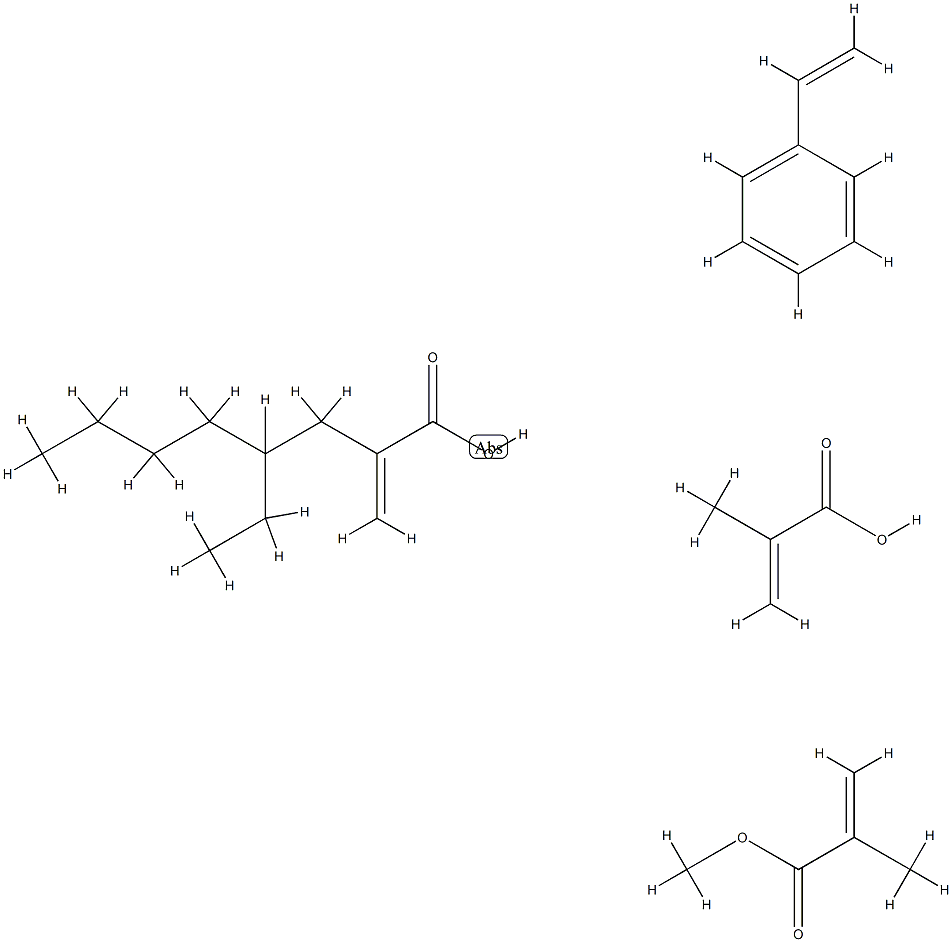 2-Propenoic acid, 2-methyl-, polymer with ethenylbenzene, 2-ethylhexyl 2-propenoate and methyl 2-methyl-2-propenoate Struktur