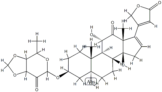 3β-[(6-Methyl-4,5-methylenebisoxy-3-oxotetrahydro-2H-pyran-2-yl)oxy]-5,11α,14-trihydroxy-12-oxo-5α-carda-16,20(22)-dienolide Struktur