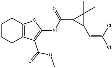 methyl 2-(3-(2,2-dichlorovinyl)-2,2-dimethylcyclopropane-1-carboxamido)-4,5,6,7-tetrahydrobenzo[b]thiophene-3-carboxylate Struktur