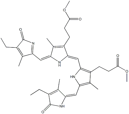 1,19-Dioxo-2,18-diethyl-3,7,13,17-tetramethyl-1,19,21,24-tetrahydro-22H-biline-8,12-bis(propanoic acid methyl) ester Struktur