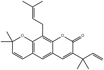 3-(1,1-Dimethyl-2-propenyl)-8,8-dimethyl-10-(3-methyl-2-butenyl)-2H,8H-benzo[1,2-b:5,4-b']dipyran-2-one Struktur