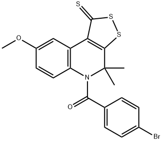 5-(4-bromobenzoyl)-8-methoxy-4,4-dimethyl-4,5-dihydro-1H-[1,2]dithiolo[3,4-c]quinoline-1-thione Struktur