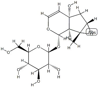 [(1aR)-1a,1bα,2,5a,6,6aβ-Hexahydro-5aα-hydroxy-1aβ-methyloxireno[4,5]cyclopenta[1,2-c]pyran-2α-yl]β-D-glucopyranoside Struktur