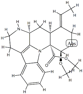 (7aS,9E)-9-Ethylidene-5,6,7,7aα,8,8aα,9,10-octahydro-12β-methoxyindolo[3,2,1-ij]pyrano[3,4-b][1,5]naphthyridine-12aα(12H)-carboxylic acid methyl ester Struktur