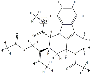 (3aS)-3-Acetyl-5β-[(E)-1-[(acetyloxy)methyl]-1-propenyl]-2,3,3aα,4,5,6-hexahydro-1H-indolo[3,2,1-de][1,5]naphthyridine-6α-carboxylic acid methyl ester Struktur