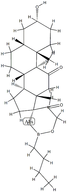 17,21-(Butylboranediyl)bisoxy-3α-hydroxy-5β-pregnane-11,20-dione Struktur