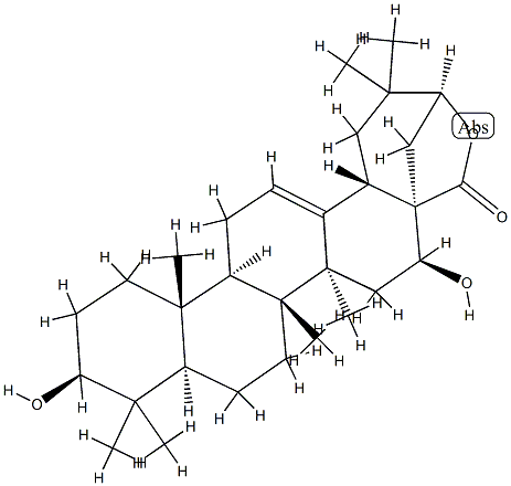 3β,16β,21β-Trihydroxyolean-12-en-28-oic acid γ-lactone Struktur