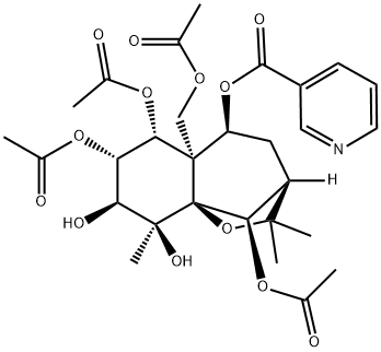 3-Pyridinecarboxylic acid [(3R,10R)-6β,7β,10-triacetoxy-5aβ-acetoxymethyl-3,4,5,5a,6,7,8,9-octahydro-8α,9α-dihydroxy-2,2,9-trimethyl-3β,9aβ-methano-2H-1-benzoxepin-5α-yl] ester Struktur