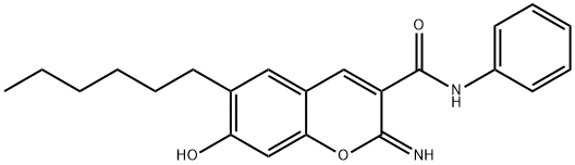 6-hexyl-7-hydroxy-2-imino-N-phenyl-2H-chromene-3-carboxamide Struktur