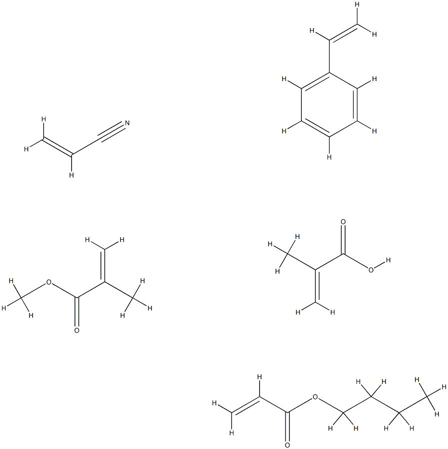 2-Propenoic acid, 2-methyl-, polymer with butyl 2-propenoate, ethenylbenzene, methyl 2-methyl-2-propenoate and 2-propenenitrile Struktur