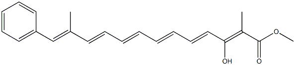 (2Z,4E,6E,8E,10E,12E)-3-Hydroxy-2,12-dimethyl-13-phenyl-2,4,6,8,10,12-tridecahexenoic acid methyl ester Struktur