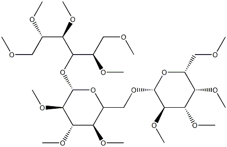 4-O-[6-O-(2-O,3-O,4-O,6-O-Tetramethyl-β-D-galactopyranosyl)-2-O,3-O,4-O-trimethyl-β-D-galactopyranosyl]-1-O,2-O,3-O,5-O,6-O-pentamethyl-D-glucitol Struktur