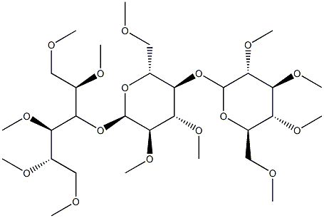 4-O-[4-O-(2-O,3-O,4-O,6-O-Tetramethyl-α-D-glucopyranosyl)-2-O,3-O,6-O-trimethyl-α-D-glucopyranosyl]-1-O,2-O,3-O,5-O,6-O-pentamethyl-D-glucitol Struktur