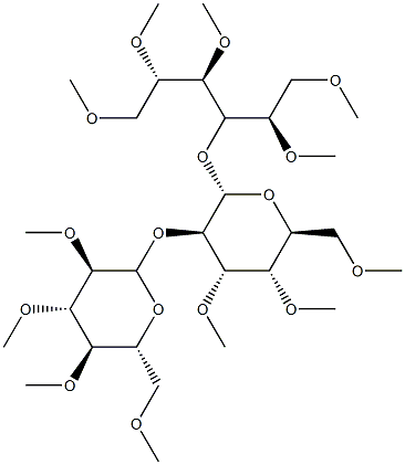 4-O-[2-O-(2-O,3-O,4-O,6-O-Tetramethyl-β-D-glucopyranosyl)-3-O,4-O,6-O-trimethyl-β-D-glucopyranosyl]-1-O,2-O,3-O,5-O,6-O-pentamethyl-D-galactitol Struktur