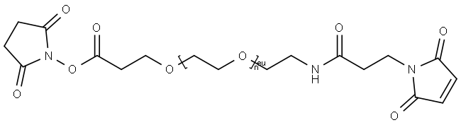 alpha-[2-[[3-(2,5-Dihydro-2,5-dioxo-1H-pyrrol-1-yl)-1-oxopropyl]amino]ethyl]-omega-[3-[(2,5-dioxo-1-pyrrolidinyl)oxy]-3-oxopropoxy]poly(oxy-1,2-ethanediyl) Struktur