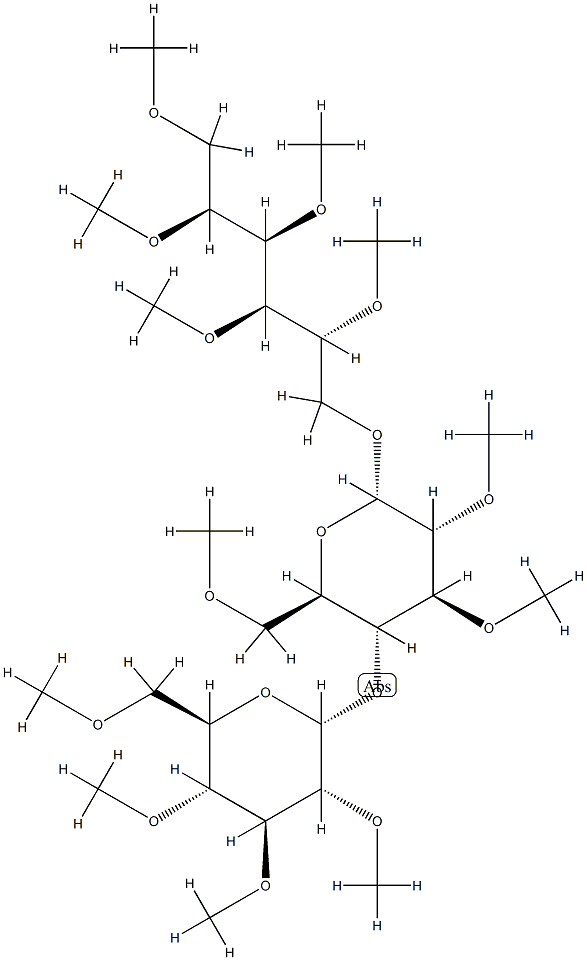 6-O-[4-O-(2-O,3-O,4-O,6-O-Tetramethyl-α-D-glucopyranosyl)-2-O,3-O,6-O-trimethyl-α-D-glucopyranosyl]-1-O,2-O,3-O,4-O,5-O-pentamethyl-D-glucitol Struktur