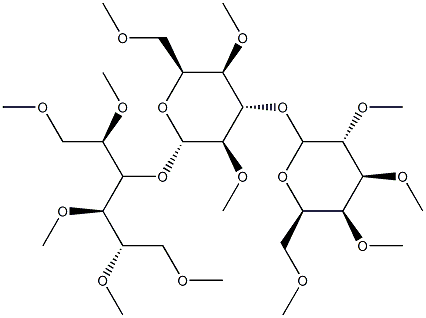 4-O-[3-O-(2-O,3-O,4-O,6-O-Tetramethyl-β-D-galactopyranosyl)-2-O,4-O,6-O-trimethyl-β-D-galactopyranosyl]-1-O,2-O,3-O,5-O,6-O-pentamethyl-D-glucitol Struktur