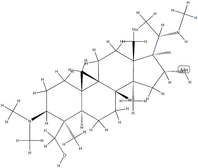 (20S)-3β-(Dimethylamino)-16α-hydroxy-4,14-dimethyl-20-(methylamino)-9β,19-cyclo-5α-pregnane-4β-methanol Struktur