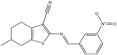 2-({3-nitrobenzylidene}amino)-6-methyl-4,5,6,7-tetrahydro-1-benzothiophene-3-carbonitrile Struktur