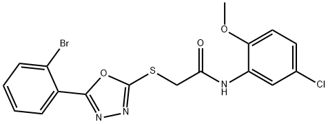 2-{[5-(2-bromophenyl)-1,3,4-oxadiazol-2-yl]sulfanyl}-N-(5-chloro-2-methoxyphenyl)acetamide Struktur