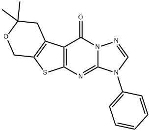 8,8-dimethyl-3-phenyl-3,6,8,9-tetrahydro-10H-pyrano[4',3':4,5]thieno[2,3-d][1,2,4]triazolo[1,5-a]pyrimidin-10-one Struktur