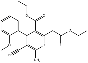 ethyl 6-amino-5-cyano-2-(2-ethoxy-2-oxoethyl)-4-(2-methoxyphenyl)-4H-pyran-3-carboxylate Struktur