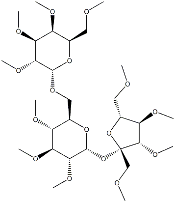 1-O,3-O,4-O,6-O-Tetramethyl-β-D-fructofuranosyl 6-O-(2-O,3-O,4-O,6-O-tetramethyl-α-D-galactopyranosyl)-2-O,3-O,4-O-trimethyl-α-D-glucopyranoside Struktur