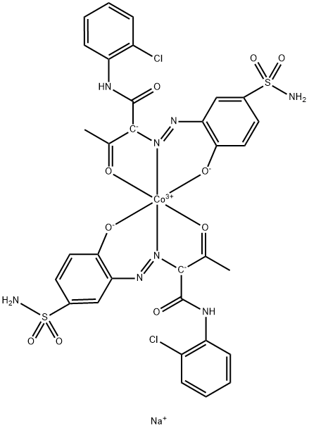 Cobaltate(1-), bis[2-[[5-(aminosulfonyl) -2-hydroxyphenyl]azo]-N-(2-chlorophenyl)-3-oxobutanamidato (2-)]-, sodium Struktur