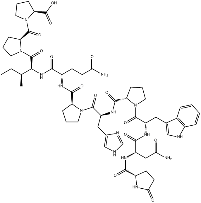 pGlu-Asn-Trp-Pro-His-Pro-Gln-Ile-Pro-Pro-OH Struktur