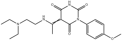 5-(1-{[2-(diethylamino)ethyl]amino}ethylidene)-1-(4-methoxyphenyl)-2,4,6(1H,3H,5H)-pyrimidinetrione Struktur