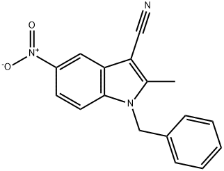 1-benzyl-5-nitro-2-methyl-1H-indole-3-carbonitrile Struktur