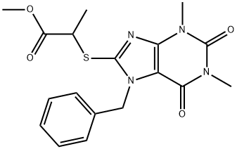 methyl 2-[(7-benzyl-1,3-dimethyl-2,6-dioxo-2,3,6,7-tetrahydro-1H-purin-8-yl)thio]propanoate Struktur