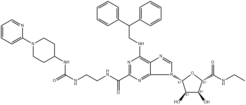 BETA-D-RIBOFURANURONAMIDE, 1-DEOXY-1-[6-[(2,2-DIPHENYLETHYL)AMINO]-2-[[[2-[[[[1-(2-PYRIDINYL)-4-PIPERIDINYL]AMINO]CARBONYL]AMINO]ETHYL]AMINO]CARBONYL]-9H-PURIN-9-YL]-N-ETHYL- Struktur