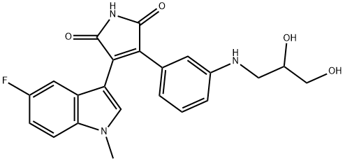 1H-Pyrrole-2,5-dione, 3-[3-[(2,3-dihydroxypropyl)amino]phenyl]-4-(5-fluoro-1-methyl-1H-indol-3-yl)- Struktur