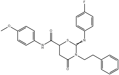 2-[(4-fluorophenyl)imino]-N-(4-methoxyphenyl)-4-oxo-3-(2-phenylethyl)-1,3-thiazinane-6-carboxamide Struktur