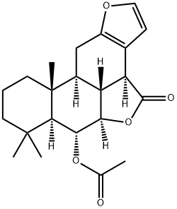 (3bS)-6α-Acetoxy-7,7,10aβ-trimethyl-3bα,5aα,6,6aα,7,8,9,10,10a,10bα,10cβ,11-dodecahydro-4H-phenanthro[3,2-b:10,1-b'c']difuran-4-one Struktur