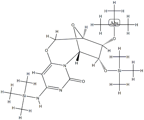 (3R)-3,4,5,6,9,10-Hexahydro-10-[(trimethylsilyl)imino]-4α,5α-bis[(trimethylsilyl)oxy]-3β,6β-epoxy-2H,8H-pyrimido[6,1-b][1,3]oxazocin-8-one Struktur