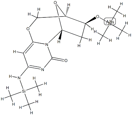 (3R)-3,4,5,6,9,10-Hexahydro-10-[(trimethylsilyl)imino]-4β-[(trimethylsilyl)oxy]-3β,6β-epoxy-2H,8H-pyrimido[6,1-b][1,3]oxazocin-8-one Struktur