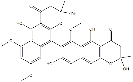 2,2',3,3'-Tetrahydro-2,2',5,5',8-pentahydroxy-6,6',8'-trimethoxy-2,2'-dimethyl-7,10'-bi[4H-naphtho[2,3-b]pyran]-4,4'-dione Struktur