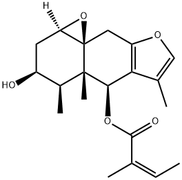 (Z)-2-Methyl-2-butenoic acid [(1aR,9aS)-1a,2,4,4a,5,9-hexahydro-3α-hydroxy-4α,4aα,6-trimethyl-3H-oxireno[8,8a]naphtho[2,3-b]furan-5α-yl] ester Struktur