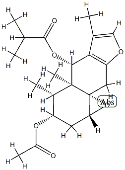 2-Methylpropionic acid [(1aR,9aS)-3α-acetoxy-1a,2,4,4a,5,9-hexahydro-4α,4aα,6-trimethyl-3H-oxireno[8,8a]naphtho[2,3-b]furan-5α-yl] ester Struktur