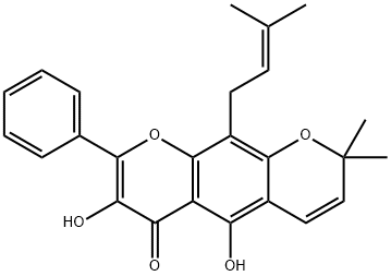 5,7-Dihydroxy-2,2-dimethyl-10-(3-methyl-2-butenyl)-8-phenyl-2H,6H-benzo[1,2-b:5,4-b']dipyran-6-one Struktur