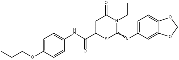 2-(1,3-benzodioxol-5-ylimino)-3-ethyl-4-oxo-N-(4-propoxyphenyl)-1,3-thiazinane-6-carboxamide Struktur