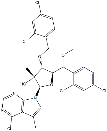 7-[3,5-Bis-O-[(2,4-dichlorophenyl)methyl]-2-C-methyl-beta-D-ribofuranosyl]-4-chloro-5-methyl-7H-pyrrolo[2,3-d]pyrimidine Struktur