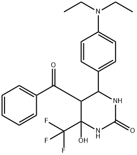 5-benzoyl-6-[4-(diethylamino)phenyl]-4-hydroxy-4-(trifluoromethyl)tetrahydropyrimidin-2(1H)-one Struktur