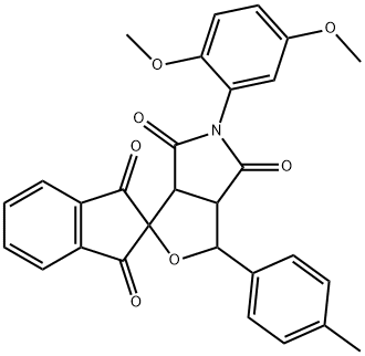 5-(2,5-dimethoxyphenyl)-3-(4-methylphenyl)-1',3',4,6-tetraoxohexahydrospiro(1H-furo[3,4-c]pyrrole-1,2'-indane) Struktur