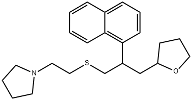 2-(1-Naphtyl)-1-(2-pyrrolizinoethyl)thio-3-(2,3,4,5-tetrahydrofuran-2-yl)propane Struktur