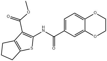 methyl 2-(2,3-dihydrobenzo[b][1,4]dioxine-6-carboxamido)-5,6-dihydro-4H-cyclopenta[b]thiophene-3-carboxylate Struktur